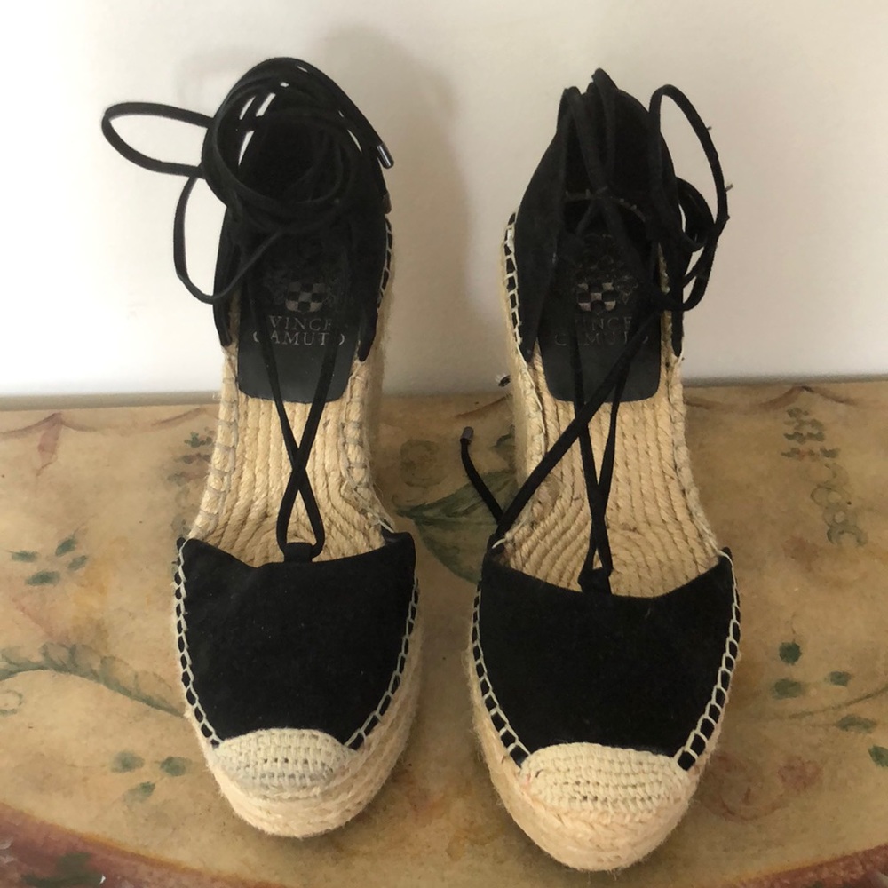 Vince Camuto black suede platform espadrille